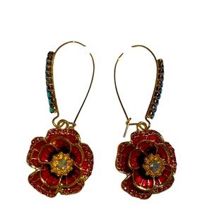 Betsey Johnson “flower hook earrings” multi. Red Poppies
